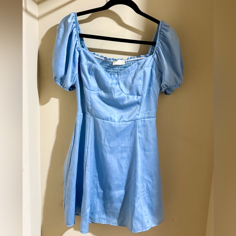 Altar'd State Light Blue Puff Sleeve Mini Dress